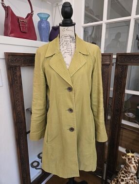 J. Jill Chartreuse Corduroy Buttoned Coat, Sz M